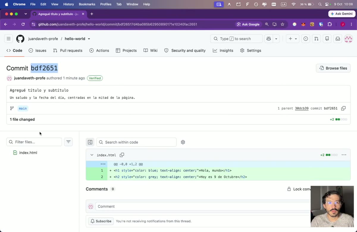 Tu primer commit, con su identificador único