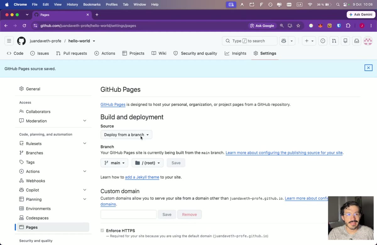 Settings → Pages con la rama main