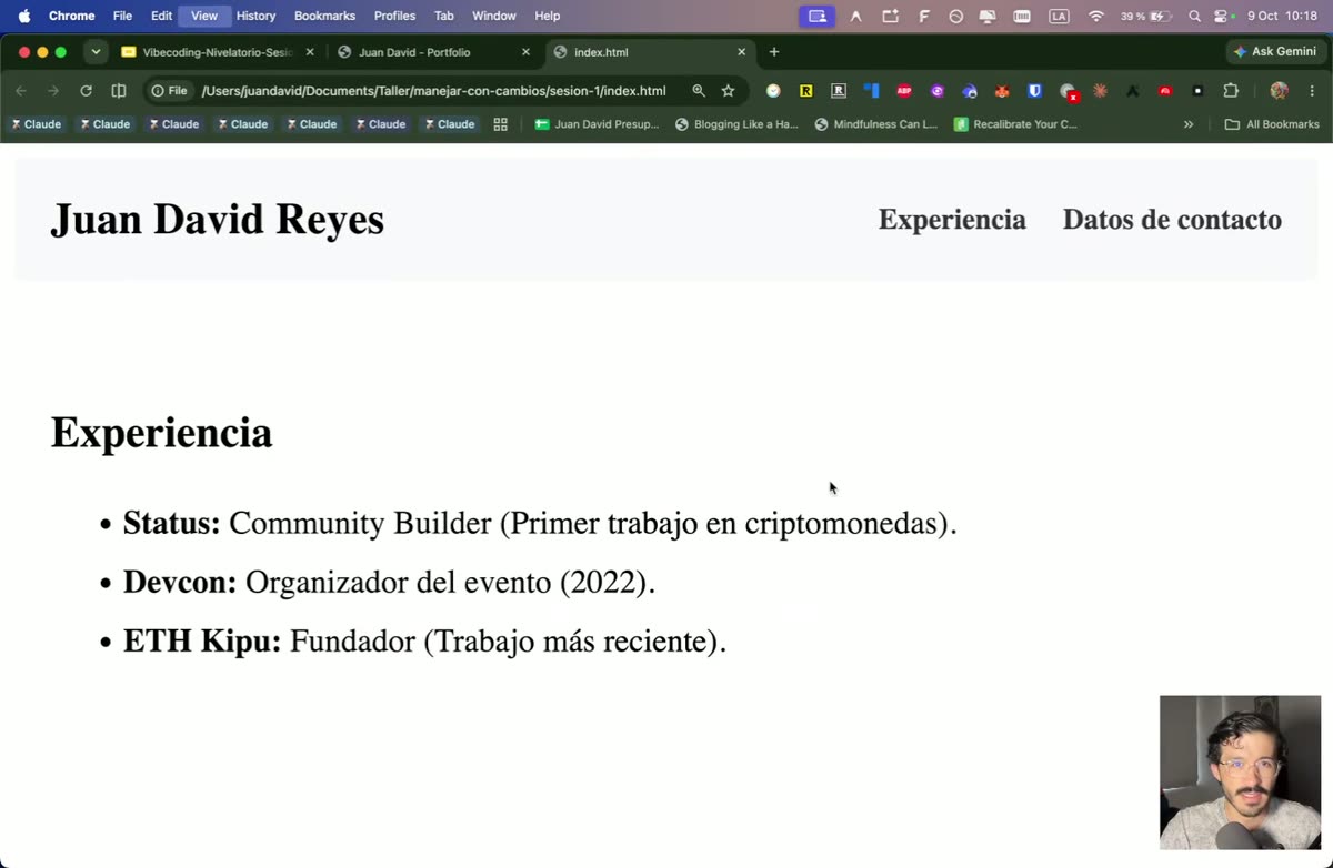 La estructura: encabezado, experiencia y contacto