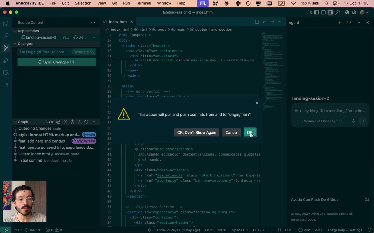 Sync Changes manda tus cambios a GitHub